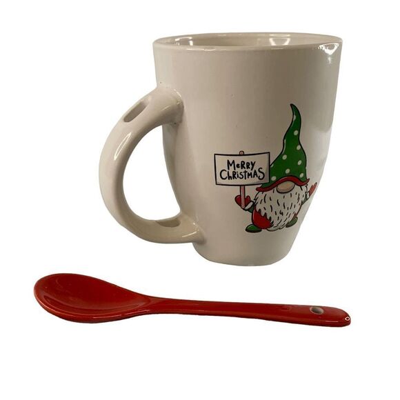 Merry Christmas Garrden elf Gnome Coffee tea cup and spoon Holiday set 11oz mug - Picture 6 of 7